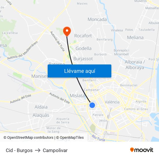 Cid - Burgos to Campolivar map