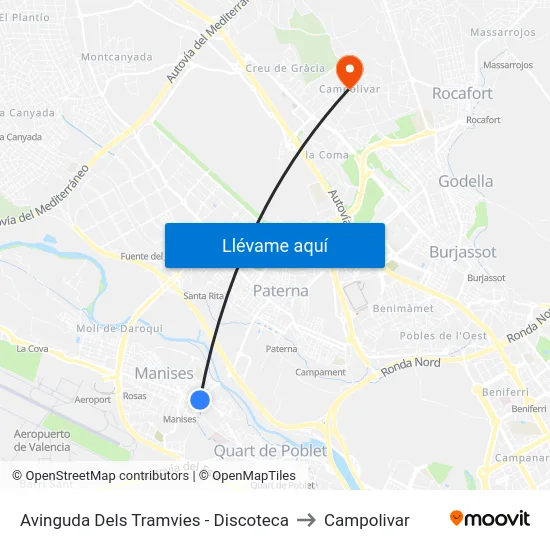 Avinguda Dels Tramvies - Discoteca to Campolivar map