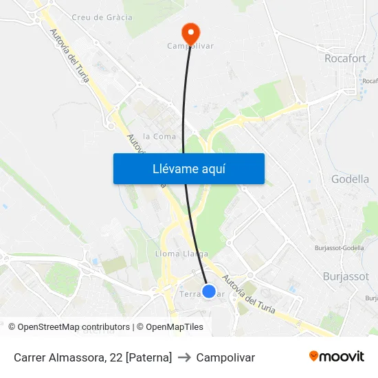 Carrer Almassora, 22 [Paterna] to Campolivar map