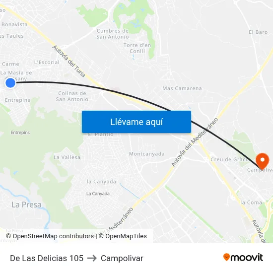 De Las Delicias 105 to Campolivar map