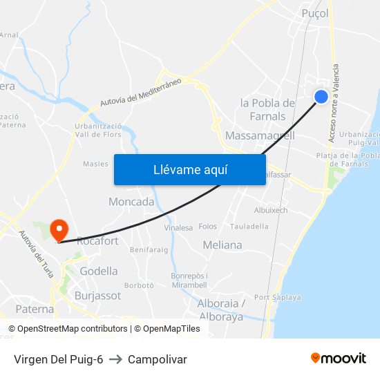 Virgen Del Puig-6 to Campolivar map