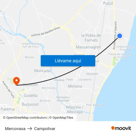 Mercovasa to Campolivar map