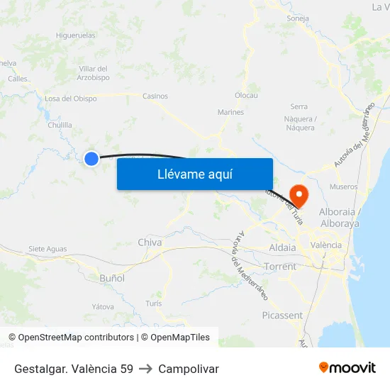 Gestalgar. València 59 to Campolivar map