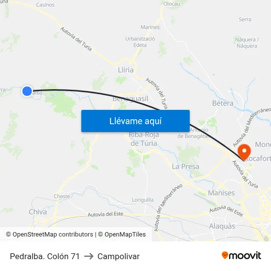 Pedralba. Colón 71 to Campolivar map