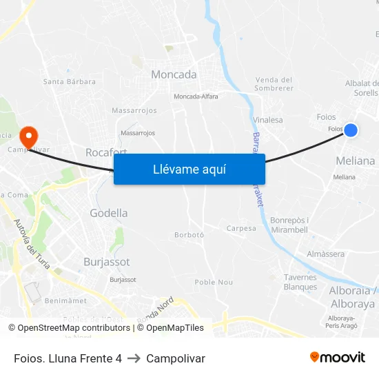 Foios. Lluna Frente 4 to Campolivar map