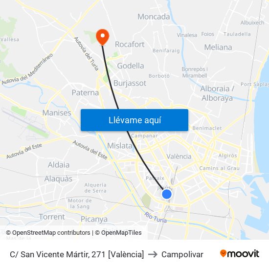 C/ San Vicente Mártir, 271 [València] to Campolivar map