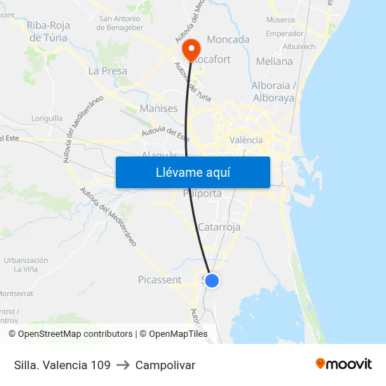 Silla. Valencia 109 to Campolivar map