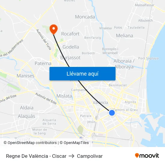 Regne De València - Ciscar to Campolivar map
