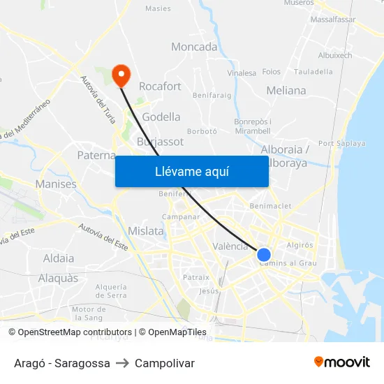 Aragó - Saragossa to Campolivar map