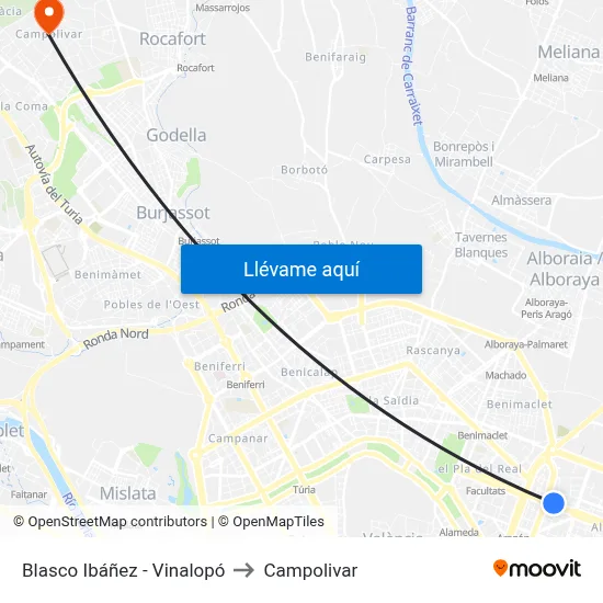 Blasco Ibáñez - Vinalopó to Campolivar map