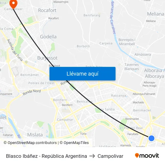 Blasco Ibáñez - República Argentina to Campolivar map