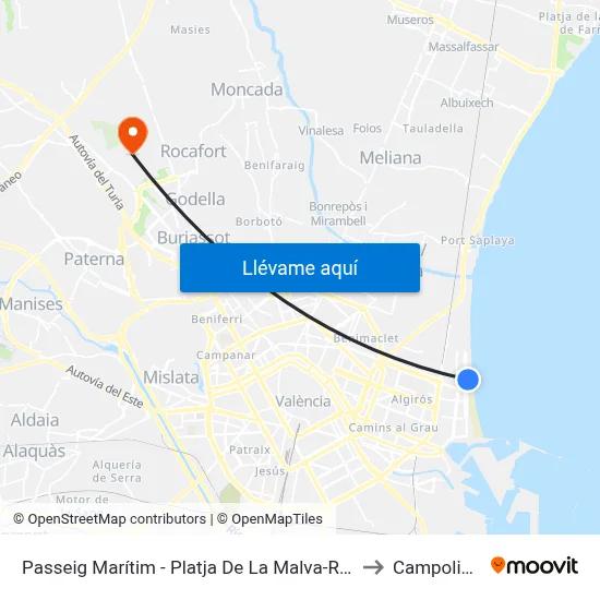 Passeig Marítim - Platja De La Malva-Rosa to Campolivar map