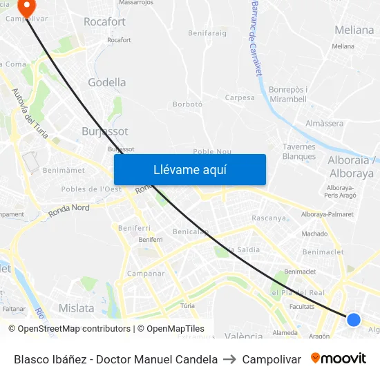 Blasco Ibáñez - Doctor Manuel Candela to Campolivar map