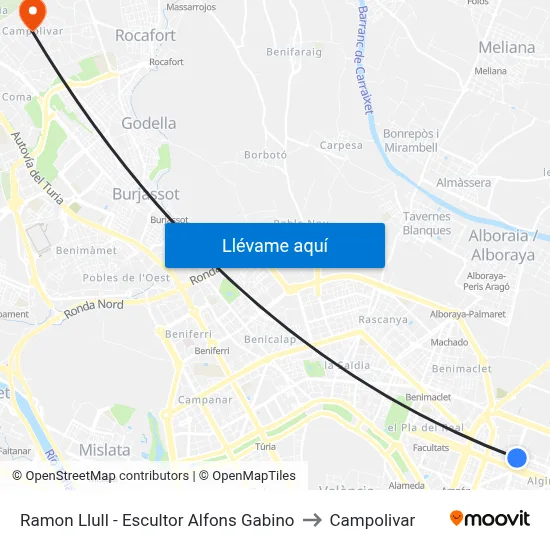 Ramon Llull - Escultor Alfons Gabino to Campolivar map