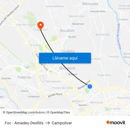 Foc - Amadeu Desfilis to Campolivar map