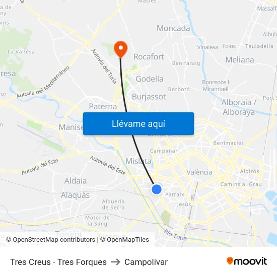 Tres Creus - Tres Forques to Campolivar map