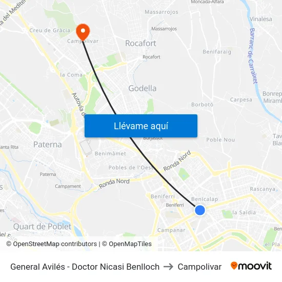 General Avilés - Doctor Nicasi Benlloch to Campolivar map