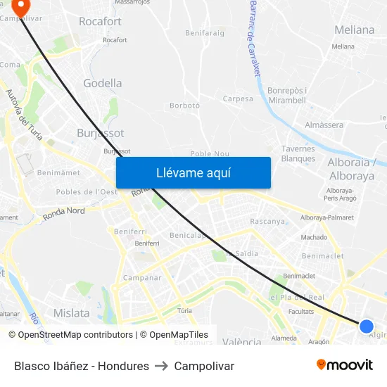 Blasco Ibáñez - Hondures to Campolivar map