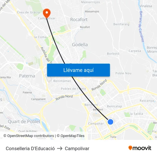 Conselleria D'Educació to Campolivar map
