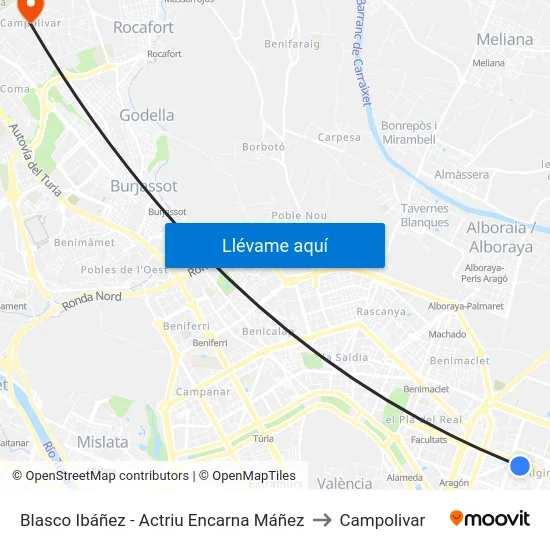 Blasco Ibáñez - Actriu Encarna Máñez to Campolivar map