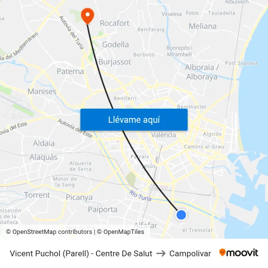 Vicent Puchol (Parell) - Centre De Salut to Campolivar map
