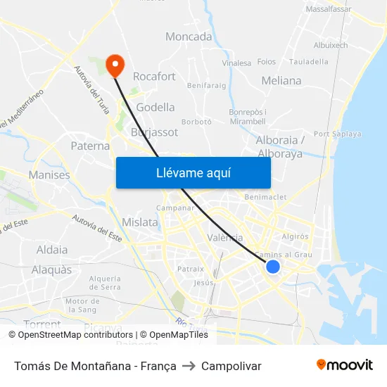 Tomás De Montañana - França to Campolivar map