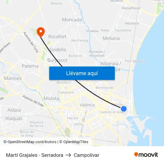 Martí Grajales - Serradora to Campolivar map