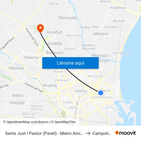 Sants Just I Pastor (Parell) - Metro Amistat to Campolivar map