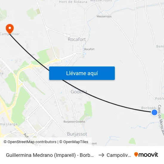 Guillermina Medrano (Imparell) - Borbotó to Campolivar map