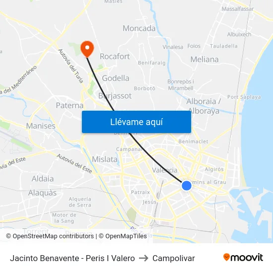 Jacinto Benavente - Peris I Valero to Campolivar map