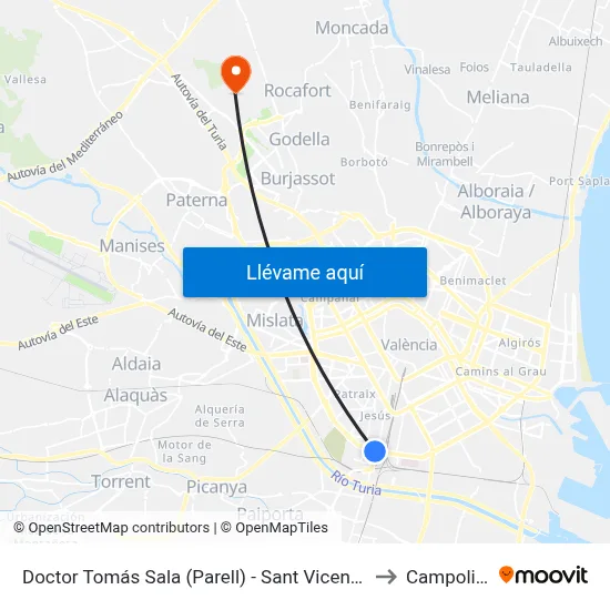 Doctor Tomás Sala (Parell) - Sant Vicent Màrtir to Campolivar map
