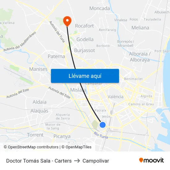 Doctor Tomás Sala - Carters to Campolivar map