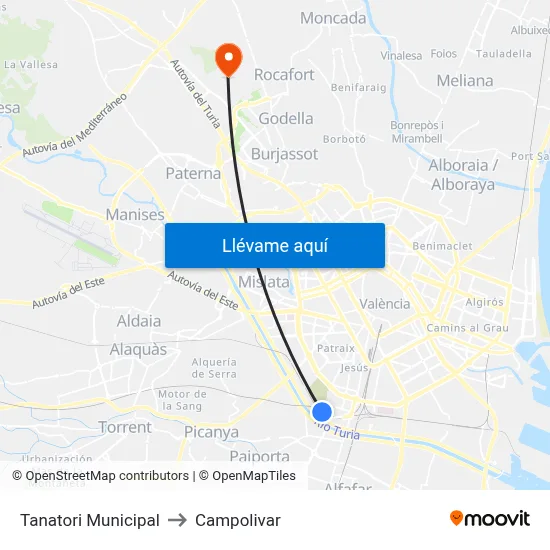 Tanatori Municipal to Campolivar map