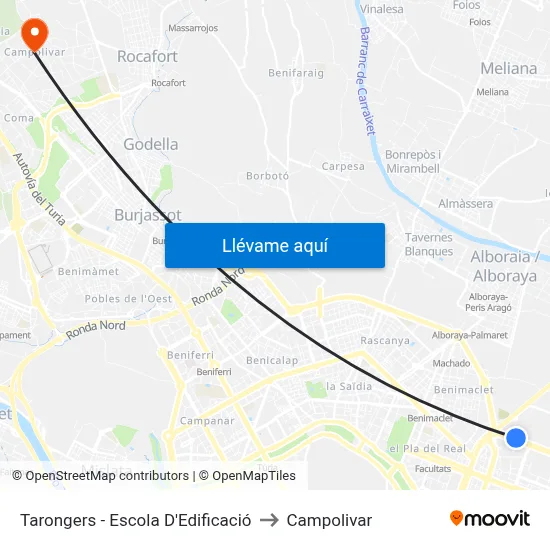 Tarongers - Escola D'Edificació to Campolivar map