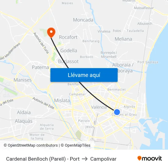 Cardenal Benlloch (Parell) - Port to Campolivar map