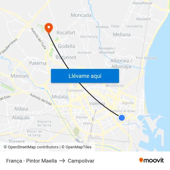 França - Pintor Maella to Campolivar map