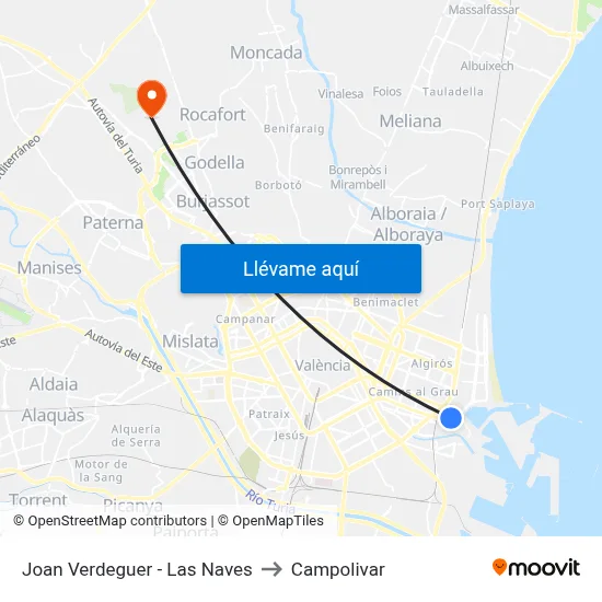 Joan Verdeguer - Las Naves to Campolivar map