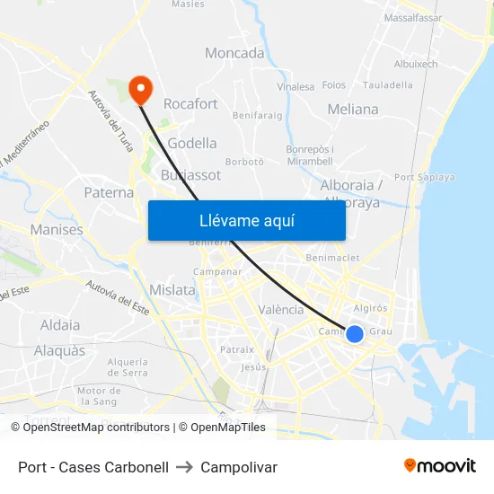Port - Cases Carbonell to Campolivar map