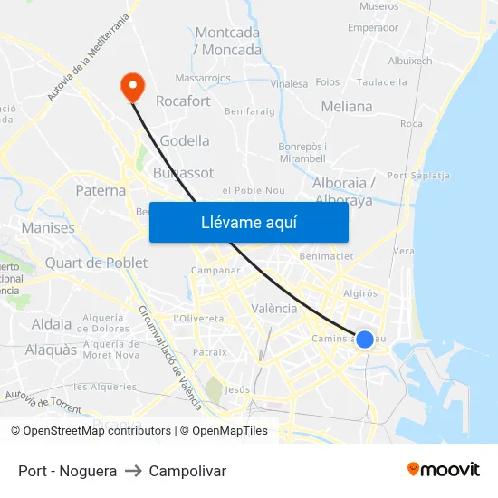 Port - Noguera to Campolivar map