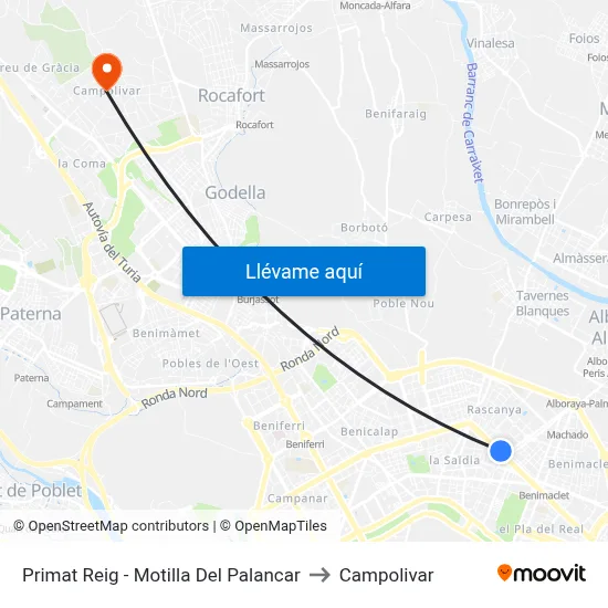 Primat Reig - Motilla Del Palancar to Campolivar map
