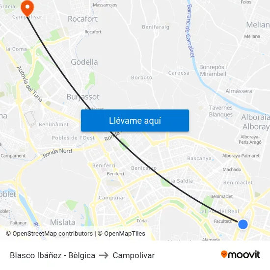 Blasco Ibáñez - Bèlgica to Campolivar map