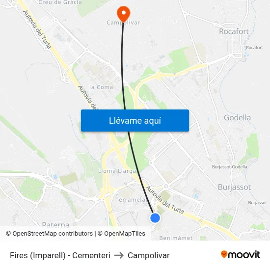 Fires (Imparell) - Cementeri to Campolivar map