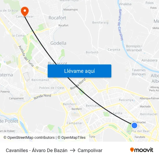 Cavanilles - Álvaro De Bazán to Campolivar map
