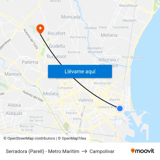 Serradora (Parell) - Metro Marítim to Campolivar map