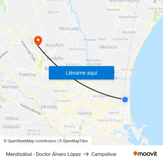 Mendizábal - Doctor Álvaro López to Campolivar map