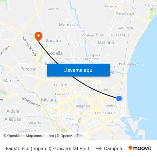 Fausto Elio (Imparell) - Universitat Politècnica to Campolivar map