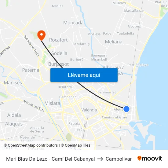 Marí Blas De Lezo - Camí Del Cabanyal to Campolivar map