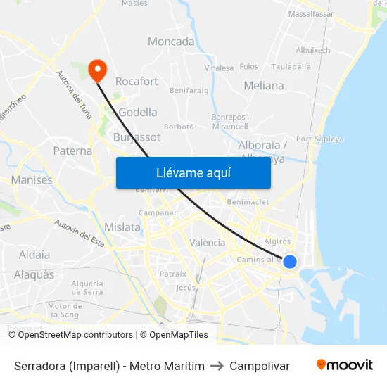 Serradora (Imparell)  - Metro Marítim to Campolivar map