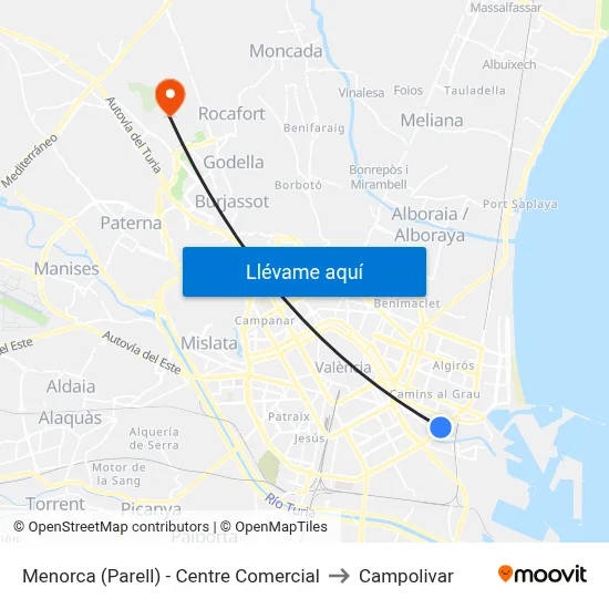 Menorca (Parell) - Centre Comercial to Campolivar map
