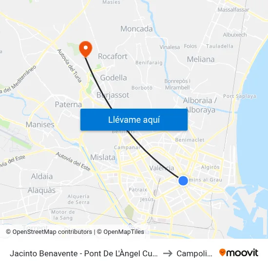 Jacinto Benavente - Pont De L'Àngel Custodi to Campolivar map